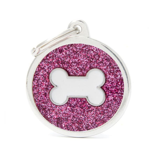 Imagen de Chapita de Información para Perro Personalizada Redonda Glitter Rosado Chico