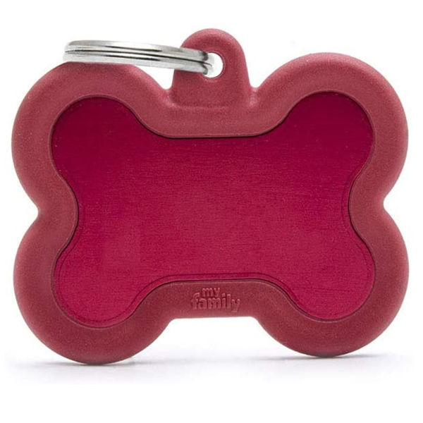 Imagen de Chapita de Información para Perro Personalizada Hueso Goma y Aluminio Roja