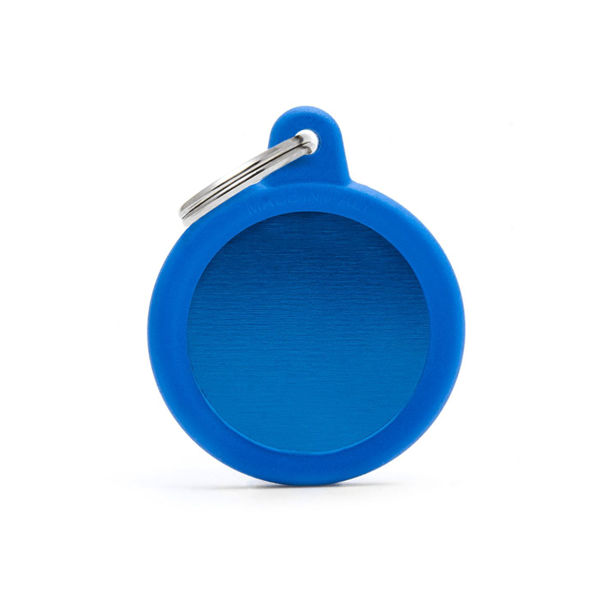 Imagen de Chapita de Información para Perro Personalizada Redonda Goma y Aluminio Azul