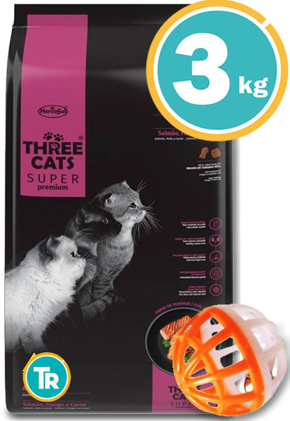 Imagen de THREE CATS Super Premium Gato Adulto Sabor Mix 3kg + Pelota