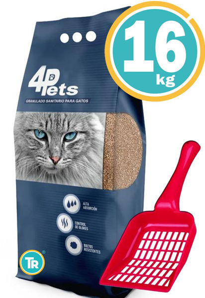 Imagen de SANITARIO GRANULADO 4PETS CON CARBON ACTIVADO 16KG + Pala