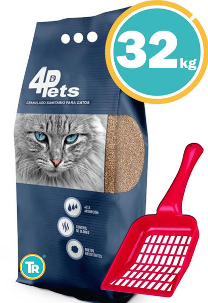 Imagen de SANITARIO GRANULADO 4PETS CON CARBON ACTIVADO 32 KG + Pala