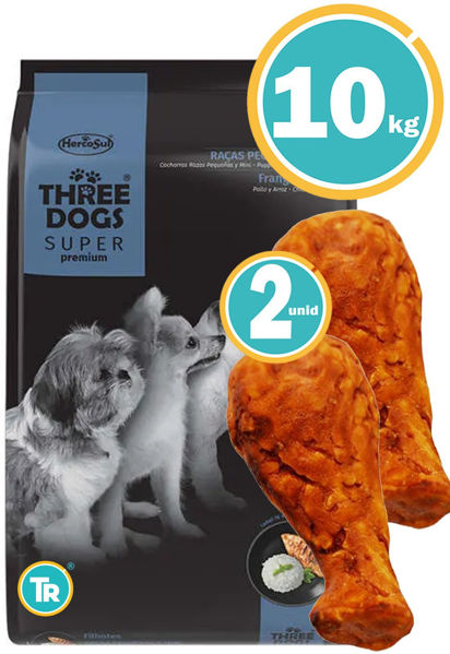 Imagen de THREE DOGS Super Premium Perro Cachorros Razas Pequeñas 10,1kg + Patas de pollo - PROMO WEB