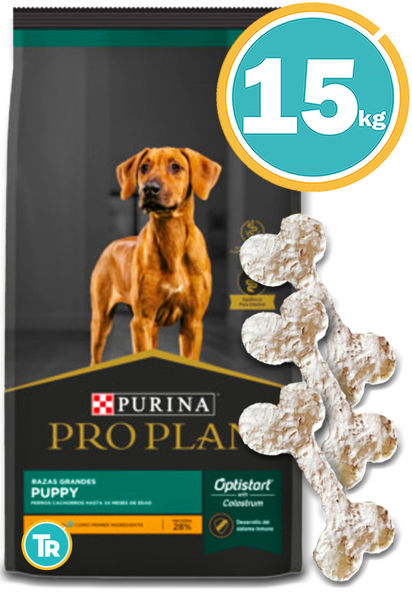 Imagen de PRO PLAN Perro Cachorro Raza Grandes 15 Kg + Huesitos de lonja