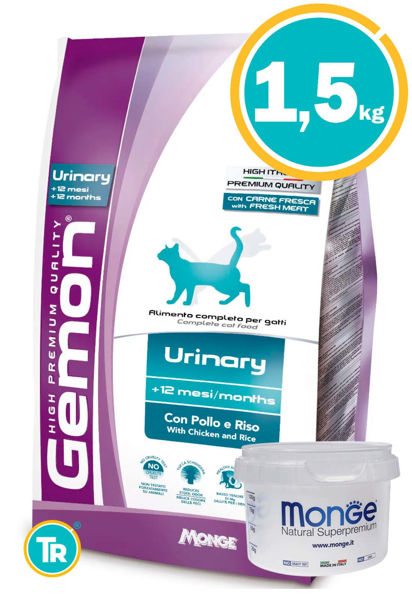 Imagen de GEMON Problemas Urinarios Gato Pollo y Arroz 1,5kg + Vaso
