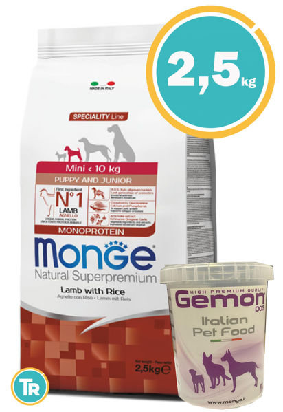 Imagen de MONGE Dog Monoproteina Cordero Cachorro raza pequeña 2,5kg + Vaso