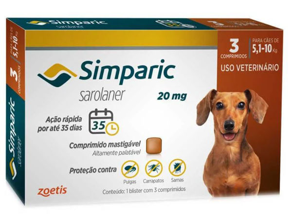 Imagen de ANTIPARASITARIO SIMPARICA Perro 20 mg 5 a 10 kg 3 comprimido + Pata de pollo