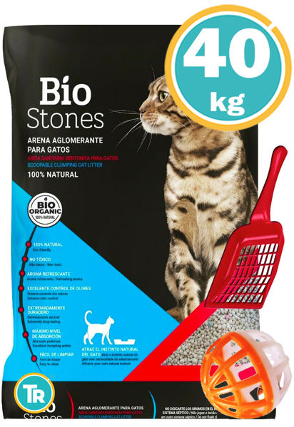 Imagen de SANITARIO ESFERA BENTONITA BIO STONES 40 KG VARIOS AROMAS + Pala + Pelota