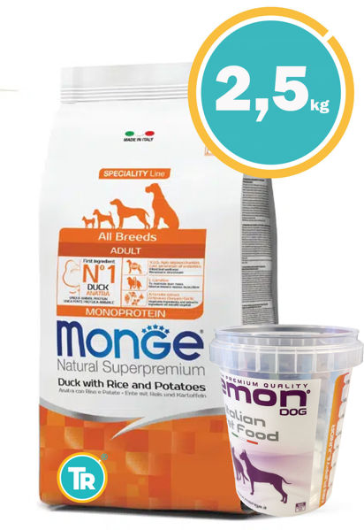 Imagen de MONGE Dog Monoproteina Adulto Pato 2.5 KG + Vaso
