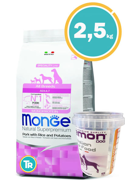 Imagen de MONGE Dog Monoprotein Adult Cerdo 2,5kg + Vaso