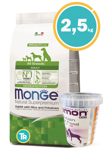 Imagen de MONGE Dog Monoprotein Adult Conejo 2,5kg + Vaso