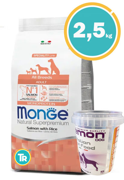 Imagen de MONGE Dog Monoproteina Adult Salmon 2,5kg + Vaso