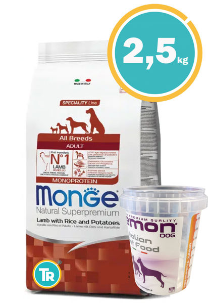Imagen de MONGE Dog Monoproteina Adulto Cordero 2,5Kg + Vaso