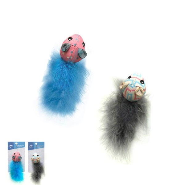 Imagen de Juguete para gatos raton peluche y plumas PA 029