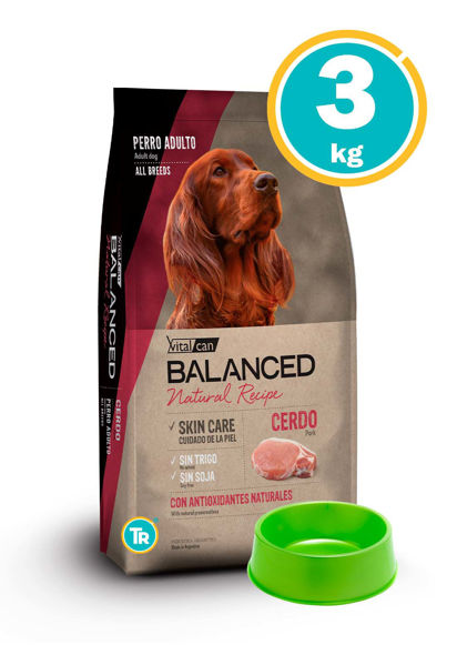 Imagen de Vitalcan Recipe BALANCED Perro Adulto Cerdo y Arroz 3kg + Comedero