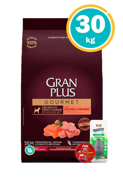 Imagen de GRAN PLUS Perro Adulto Gourmet Med/Gra 30kg SAlmón y Pollo + Combo Districo
