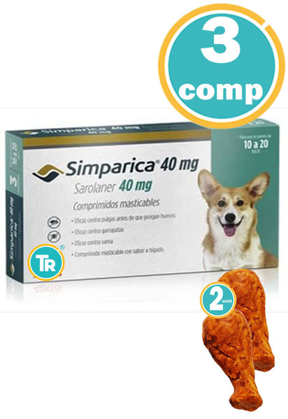 Imagen de ANTIPARASITARIO SIMPARICA Perro 40 mg 10 a 20 kg 3 comprimidos + Pata de pollo