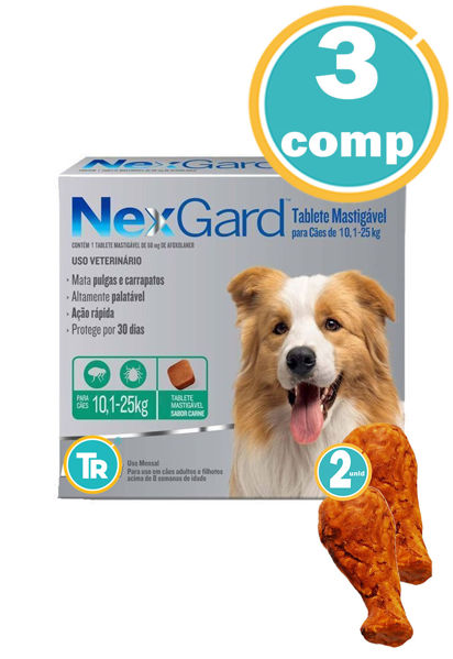 Imagen de ANTIPULGAS Y GARRAPATAS NEXGARD Perros 10 - 25kg PROMO 3 comp + Patas de pollo