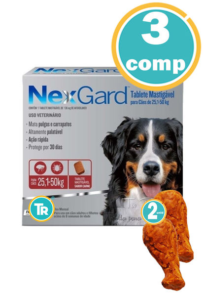 Imagen de ANTIPULGAS Y GARRAPATAS NEXGARD Perros 25-50 kg  x 3 comp + Patas de pollo