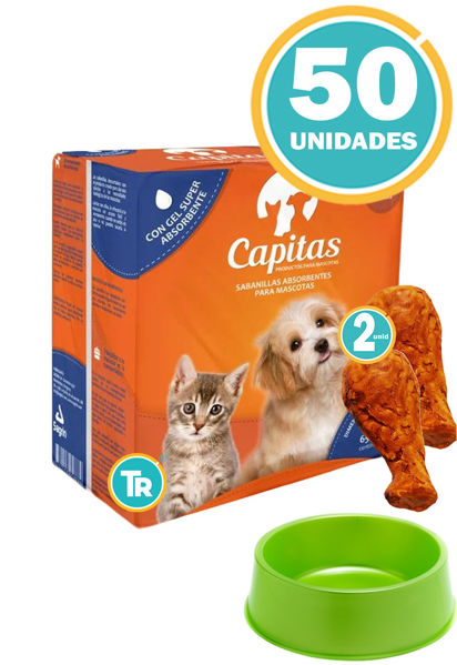 Imagen de Tapete Capitas 50 Unidades 65X77CM + Patas de pollo + Comedero