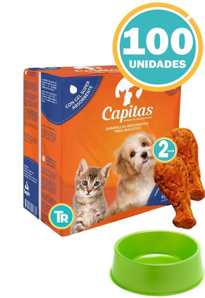 Imagen de Tapete Capitas 100 Unidades 65X77CM + Patas de pollo + Comedero