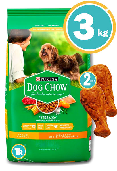 Imagen de DOG CHOW Perro Adulto Razas Pequeñas 3kg + Patas de pollo