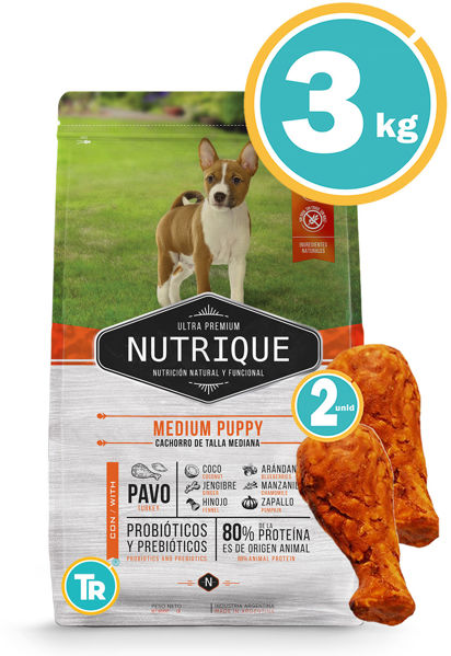 Imagen de Nutrique perro cachorro raza mediana 3 kg + Patas de pollo