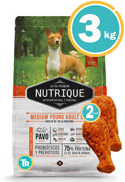 Imagen de Nutrique perro adulto raza mediana 3 kg + Patas de pollo