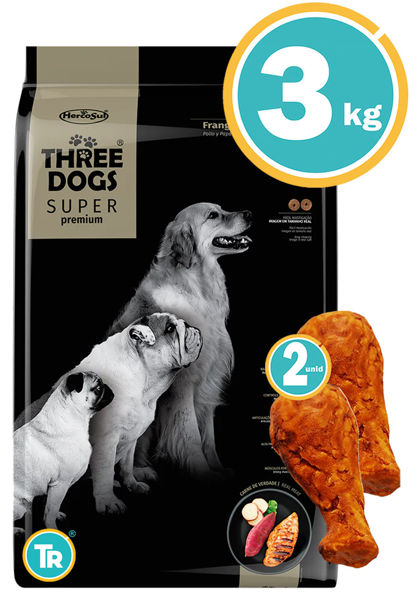 Imagen de THREE DOGS Super Premium Adultos Light 3 kg + Patas de pollo