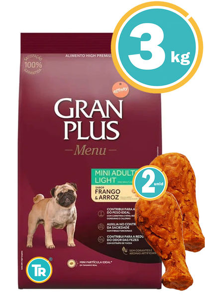 Imagen de GRAN PLUS Perro Adulto Light Mini 3kg Pollo y Arroz + Patas de pollo