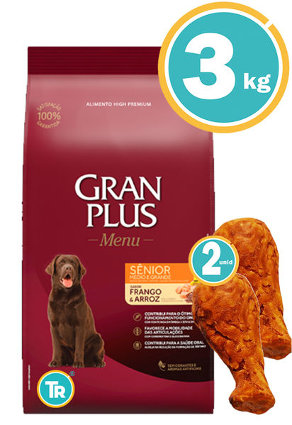 Imagen de GRAN PLUS Perro Senior 3kg Pollo y Arroz + Patas de pollo