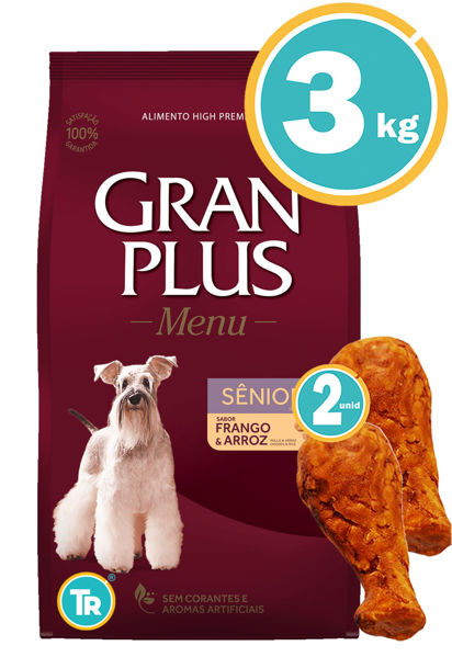 Imagen de GRAN PLUS Perro Senior Mini 3kg Pollo y Arroz + Patas de Pollo