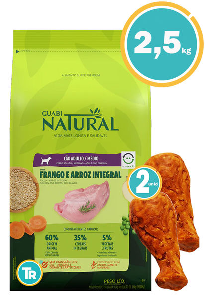 Imagen de GUABI Dog Adulto Raza Medias 2.5kg Pollo y Arroz Integral + Patas de pollo
