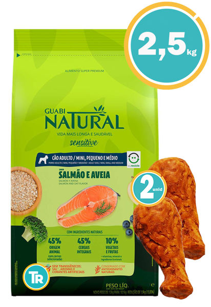Imagen de GUABI Perro Adulto Sensitive Skin Raza Media 2,5kg Salmon y Avena + Patas de pollo