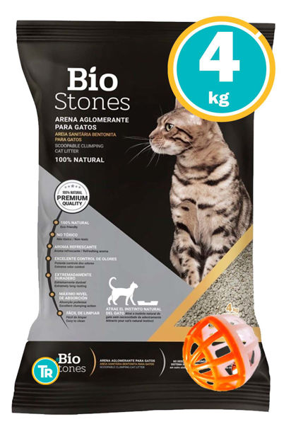Imagen de Sanitario Arena Aglomerante Bio Stones 4 kg (Sin aroma) + Pelota con Cascabel