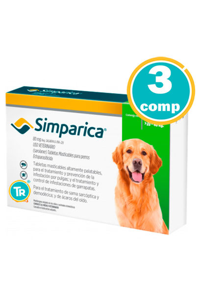 Imagen de ANTIPARASITARIO SIMPARICA Perro 80 mg 20 a 40 kg 3 comprimidos