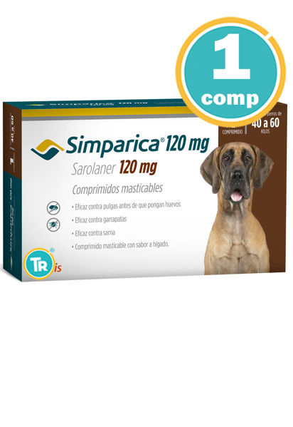 Imagen de PASTILLA ANTIPULGAS Y GARRAPATAS SIMPARICA 120mg 40 a 60 kg 1 comp