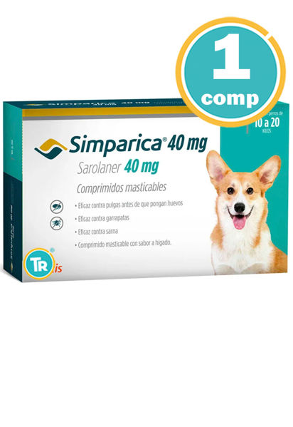 Imagen de PASTILLA ANTIPULGAS Y GARRAPATAS SIMPARICA 40mg 10 a 20 kg 1 comp