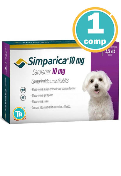 Imagen de PASTILLA ANTIPULGAS Y GARRAPATAS SIMPARICA 10mg 2,5 a 5 kg 1 comp