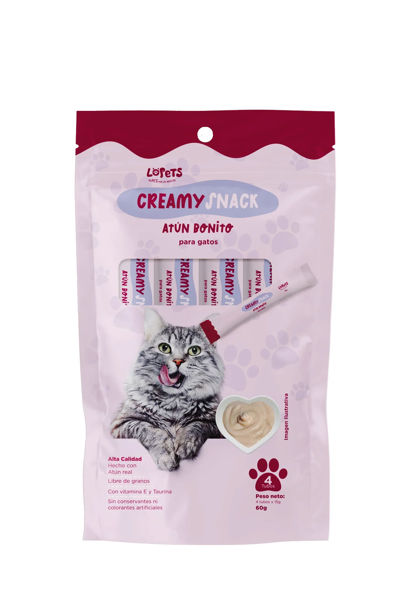 Imagen de SNACK PARA GATO CREAMY LOPETS 60GR ATUN BONITO 4 UNIDADES