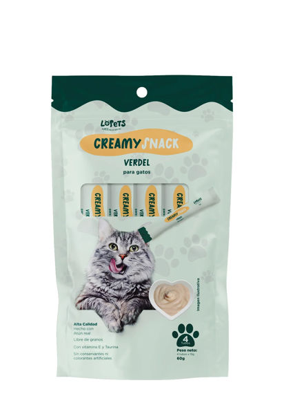 Imagen de SNACK PARA GATO CREAMY LOPETS 60GR VERDEL 4 UNIDADES