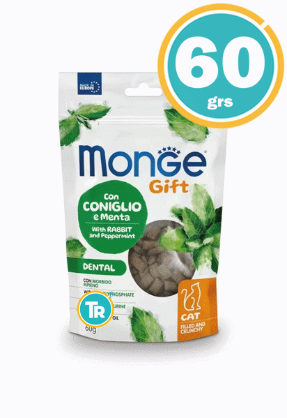 Imagen de MONGE GIFT GATO SNACK DENTAL RABBIT & PEPPERMINT 60GR