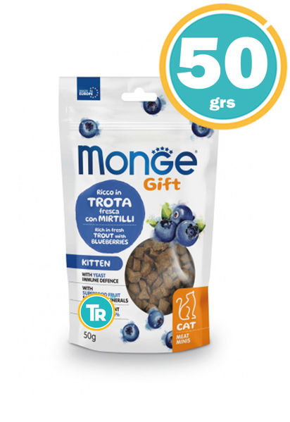 Imagen de MONGE GIFT GATO SNACK KITTEN TROUT & BLUEBERRIES 50GR