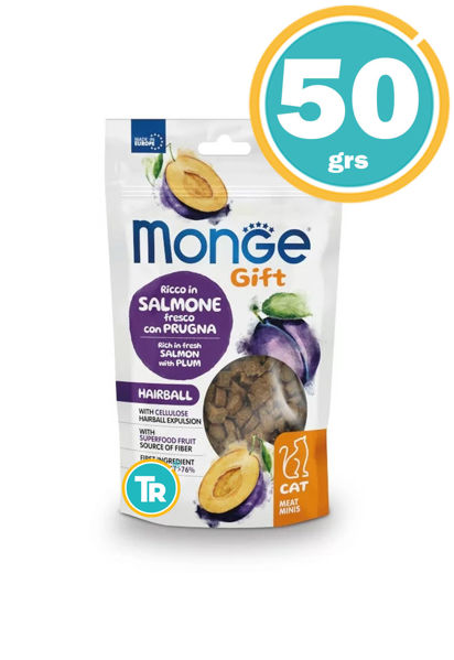 Imagen de MONGE GIFT GATO SNACK HAIRBALL SALMON & PLUM 50GR