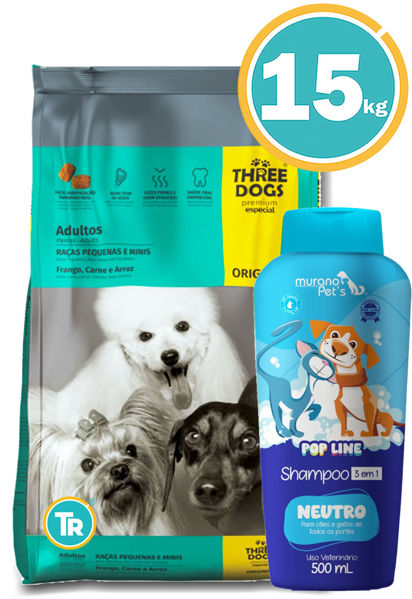Imagen de THREE DOGS Original Familia Perro Adulto Razas Pequeñas 15 kg + Shampoo