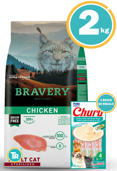 Imagen de BRAVERY Gato Adulto Castrado Pollo 2kg + Snack Churu (atún)