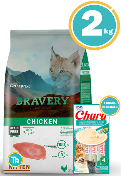 Imagen de BRAVERY GATO KITTEN POLLO 2 KG + Snack Churu (atún)