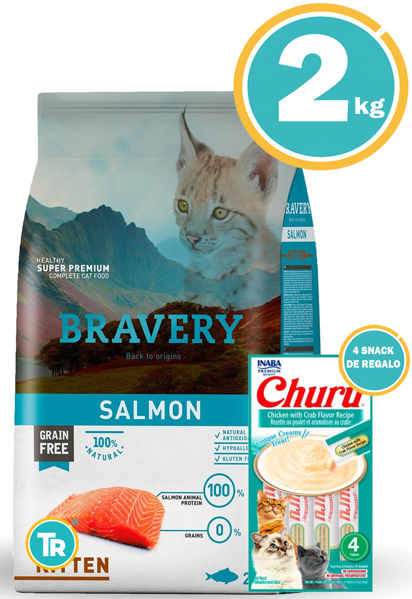 Imagen de BRAVERY GATO KITTEN SALMON 2 KG + Snack Churu (atún)