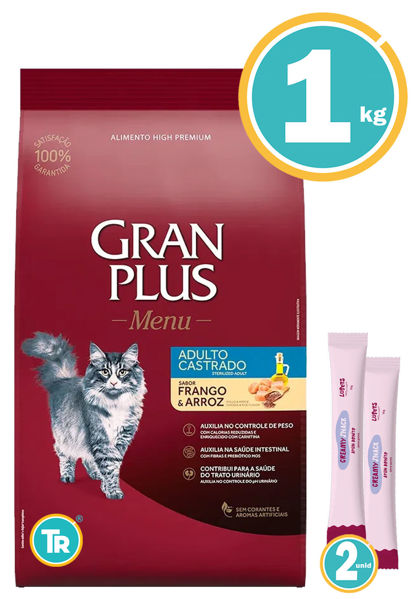 Imagen de GRAN PLUS Gato Adulto Castrado Sabor Pollo 1Kg + Salsas