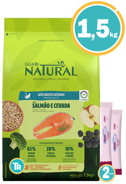 Imagen de GUABI Gato Castrado 1,5kg Salmon y Cebada + Salsas